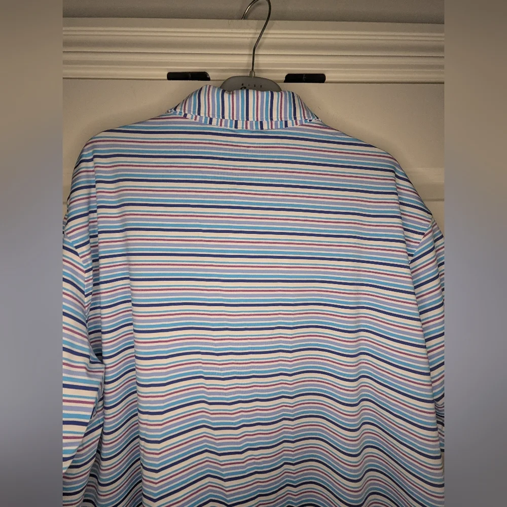 Peter Millar XL 'Summer Comfort' Polo Short Sleeve Blue Stripe - Some Pilling - Picture 5 of 16